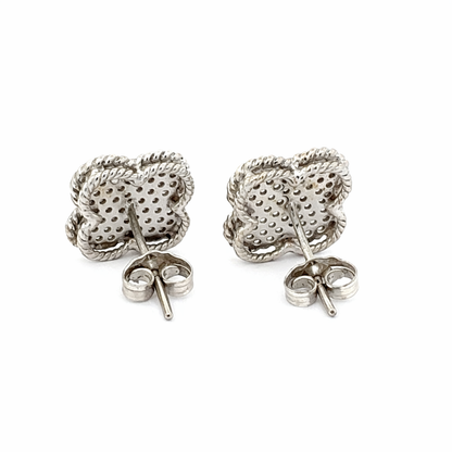 18K White Gold Diamond Clover Stud Earrings