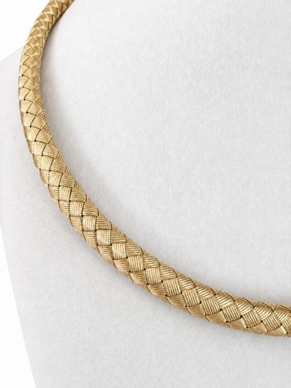 Italian 18K Yellow Gold Braided Necklace with Sapphire Clasp