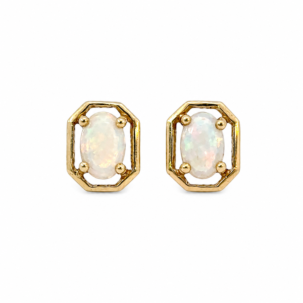 Petite Geometric Opal Earrings in 14K Gold