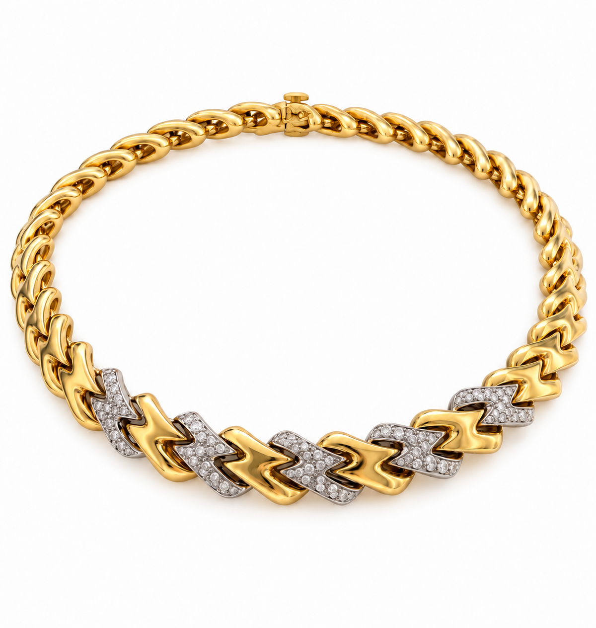 18K Yellow Gold Diamond Sculptural Link Necklace – Approx. 3.15 CT