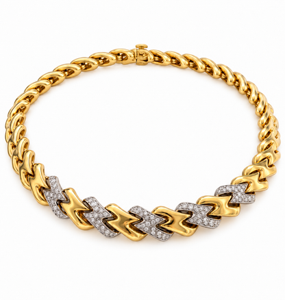 18K Yellow Gold Diamond Sculptural Link Necklace – Approx. 3.15 CT
