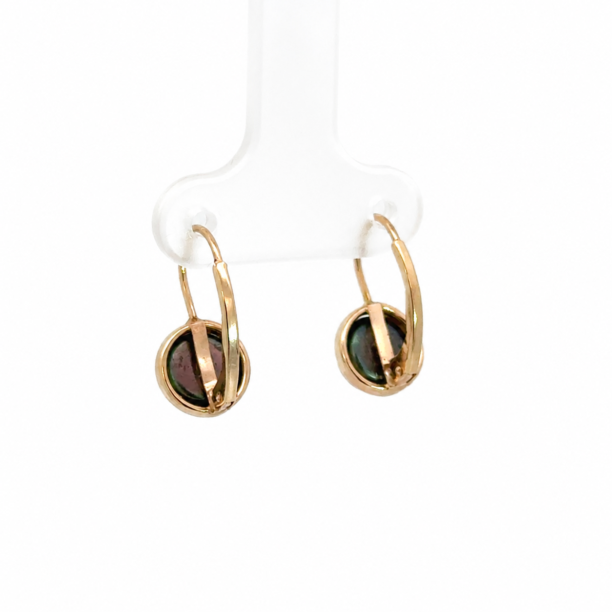 14K Yellow Gold Blue Pearl Leverback Earrings