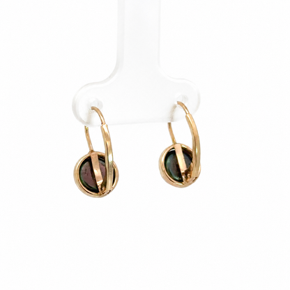 14K Yellow Gold Blue Pearl Leverback Earrings