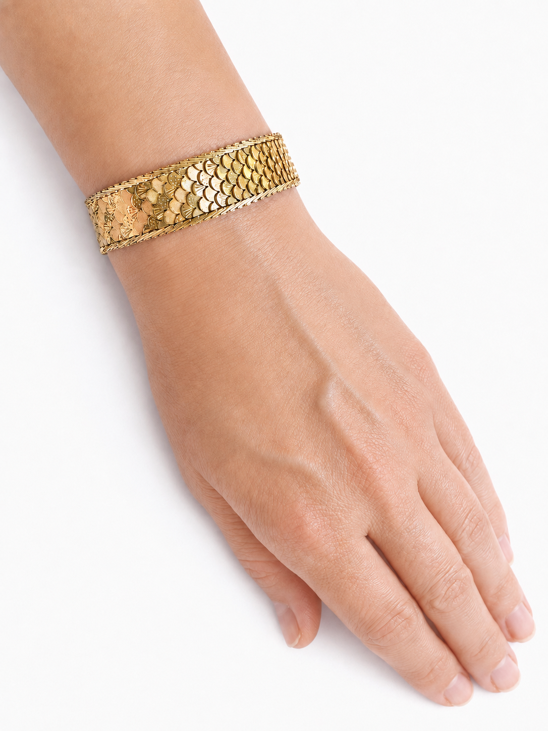 Vintage 1950s Retro 18K Rose Gold Articulated Scale Bracelet