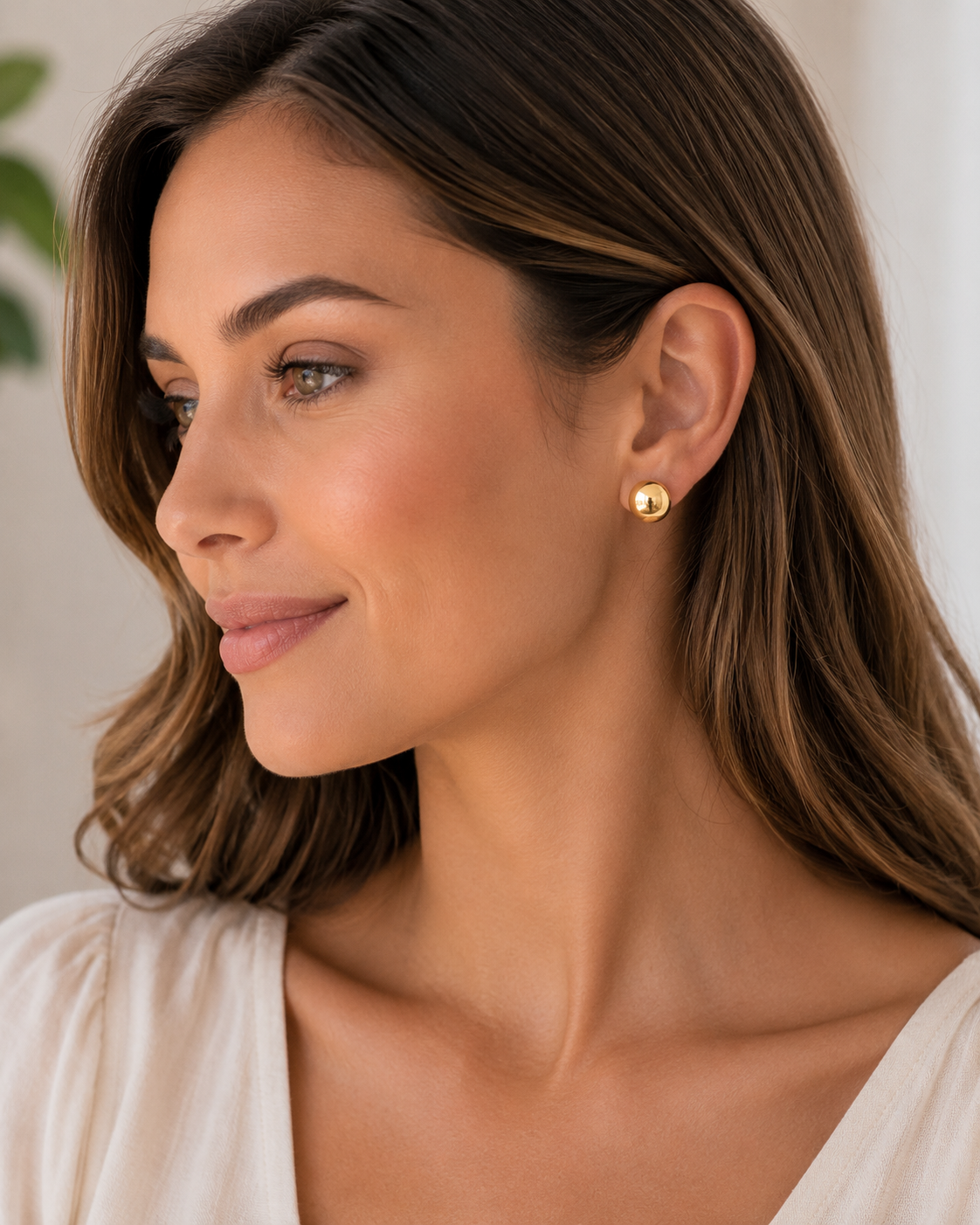14K Yellow Gold Dome Stud Earrings