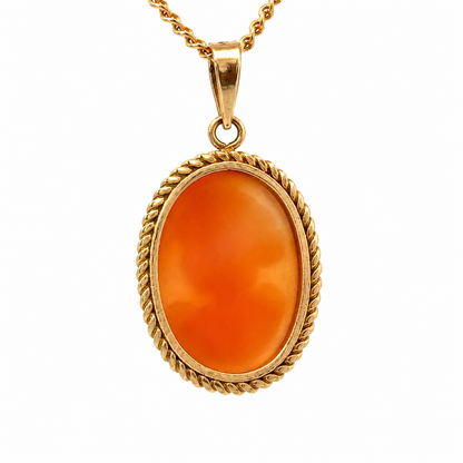 Classic 14K Yellow Gold Cameo Pendant Lady Portrait