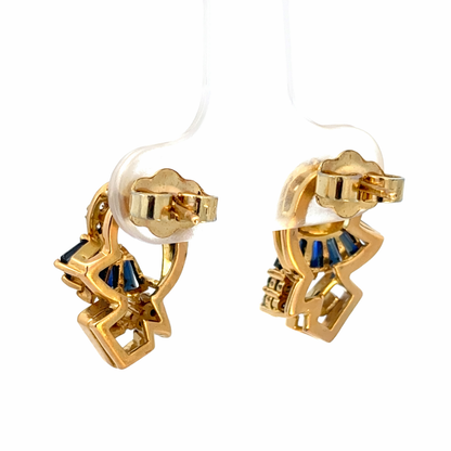 14K Gold Diamond and Sapphire Fan Drop Earrings