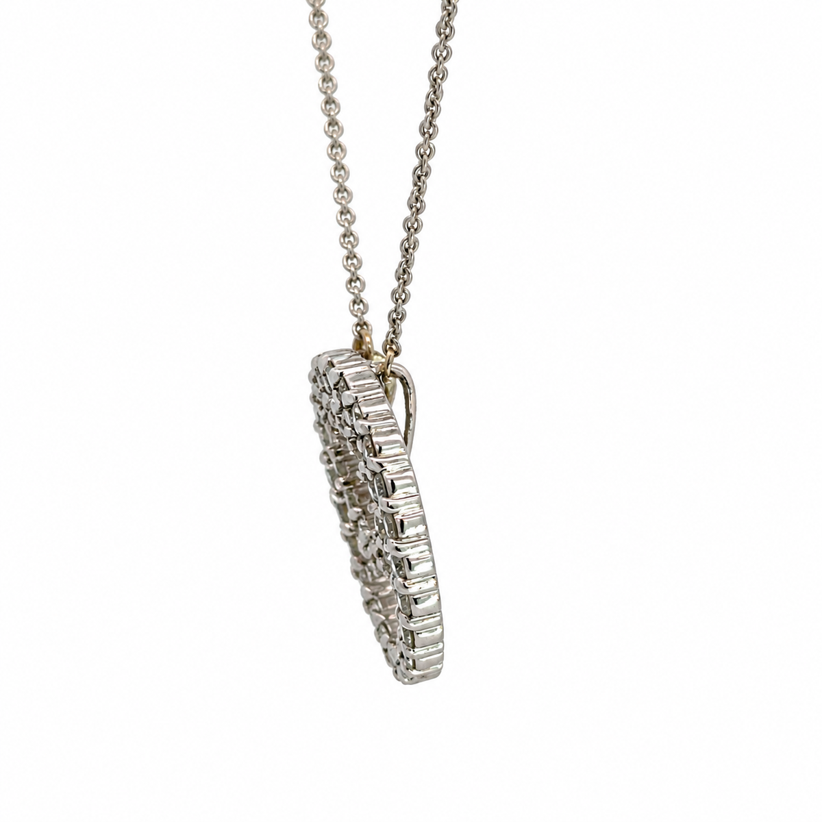 14K White Gold Diamond Double Circle Pendant Necklace, 16.5 Inches
