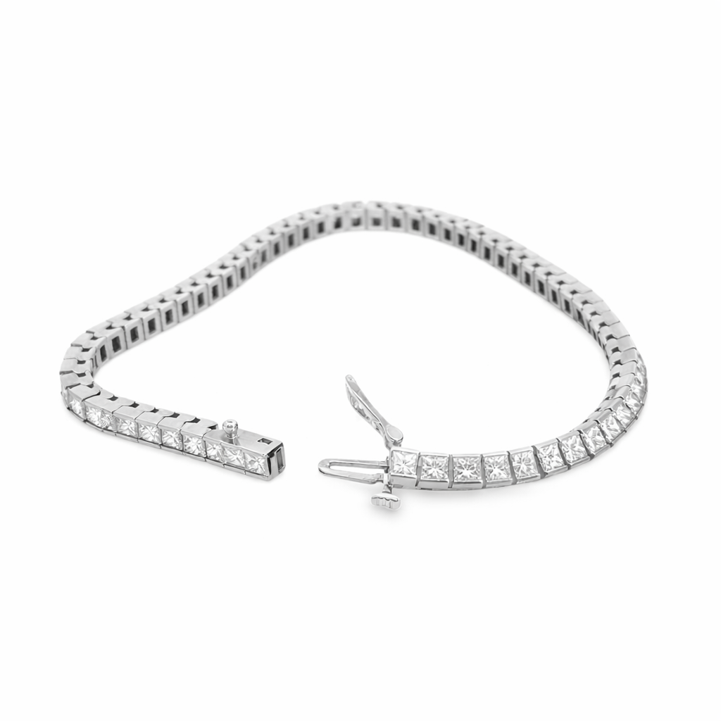 Classic 14K White Gold Tennis Bracelet with Princess-Cut Diamonds