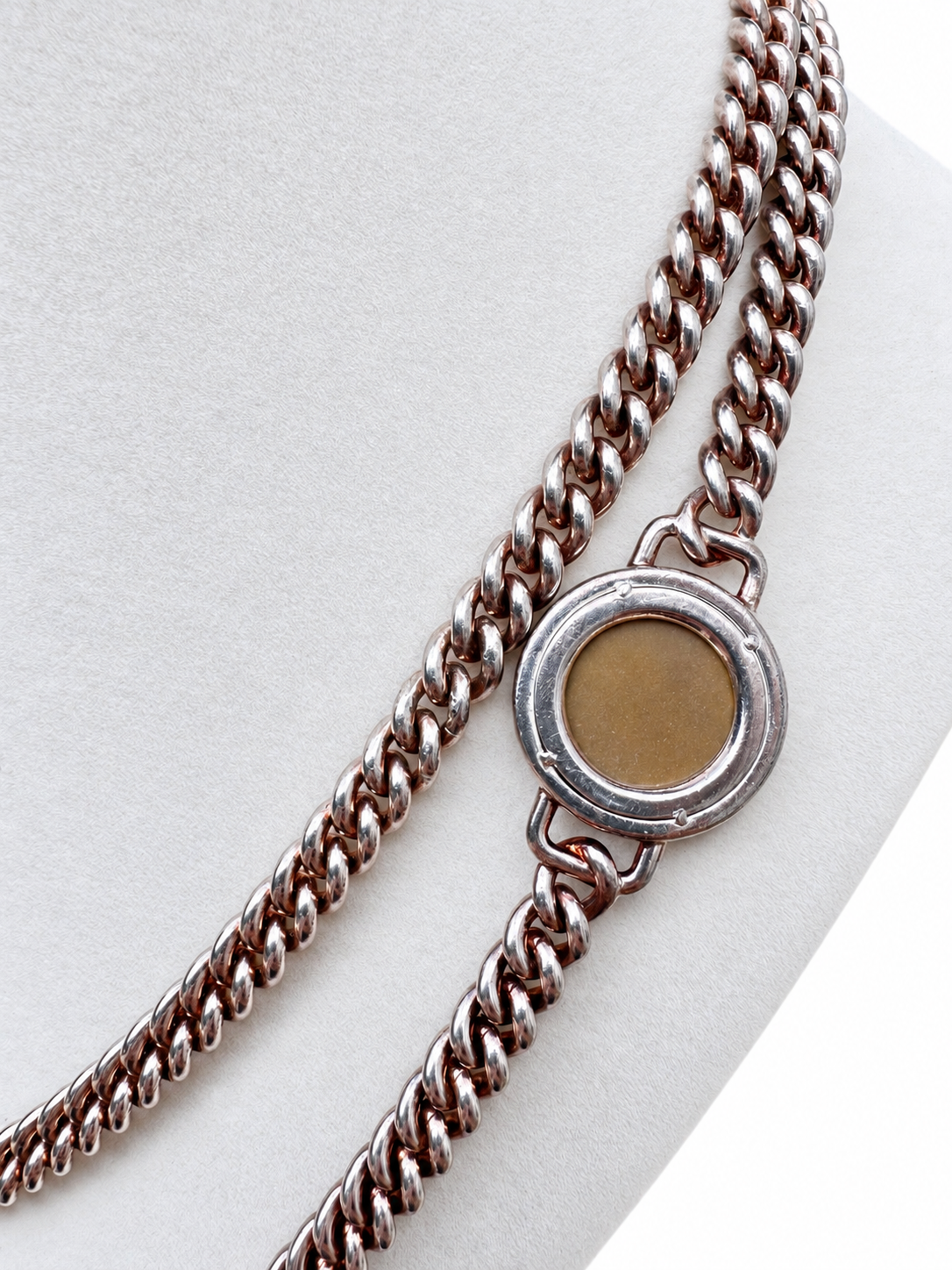 Vintage Hermès Silver Tiger’s Eye & Onyx 38” Sautoir Necklace with Original Box