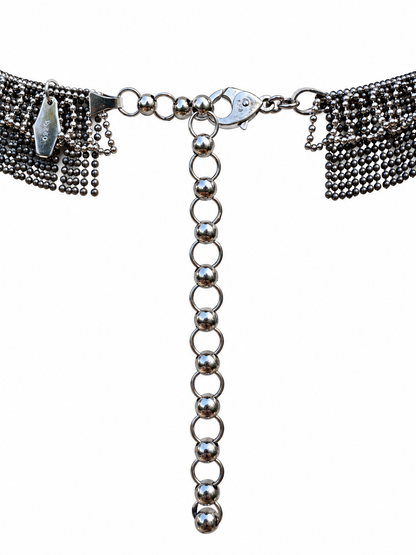 Platinum Graduated Lace-Like Fringe Necklace with Bright and Dark Patinated Details