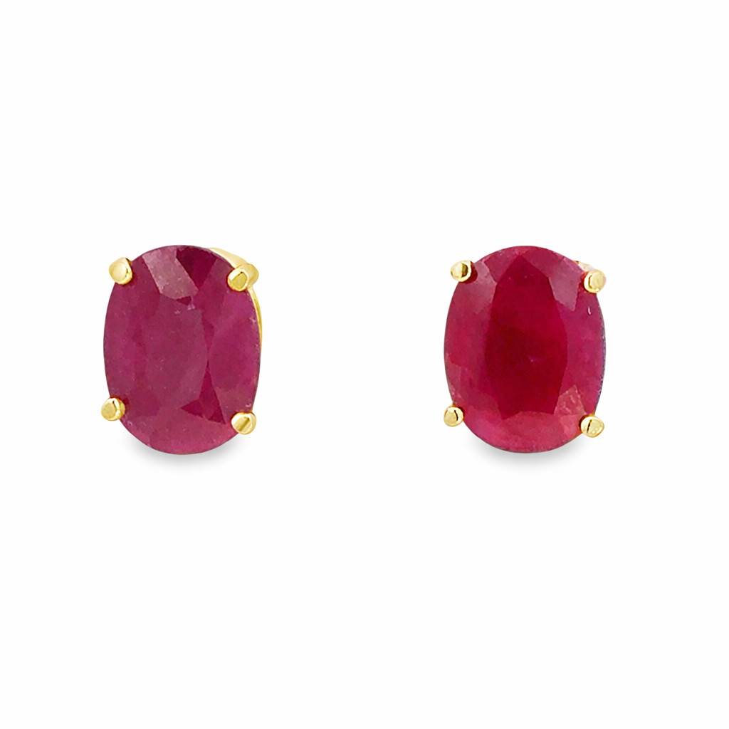 Large Oval Ruby Stud Earrings in 14K Yellow Gold