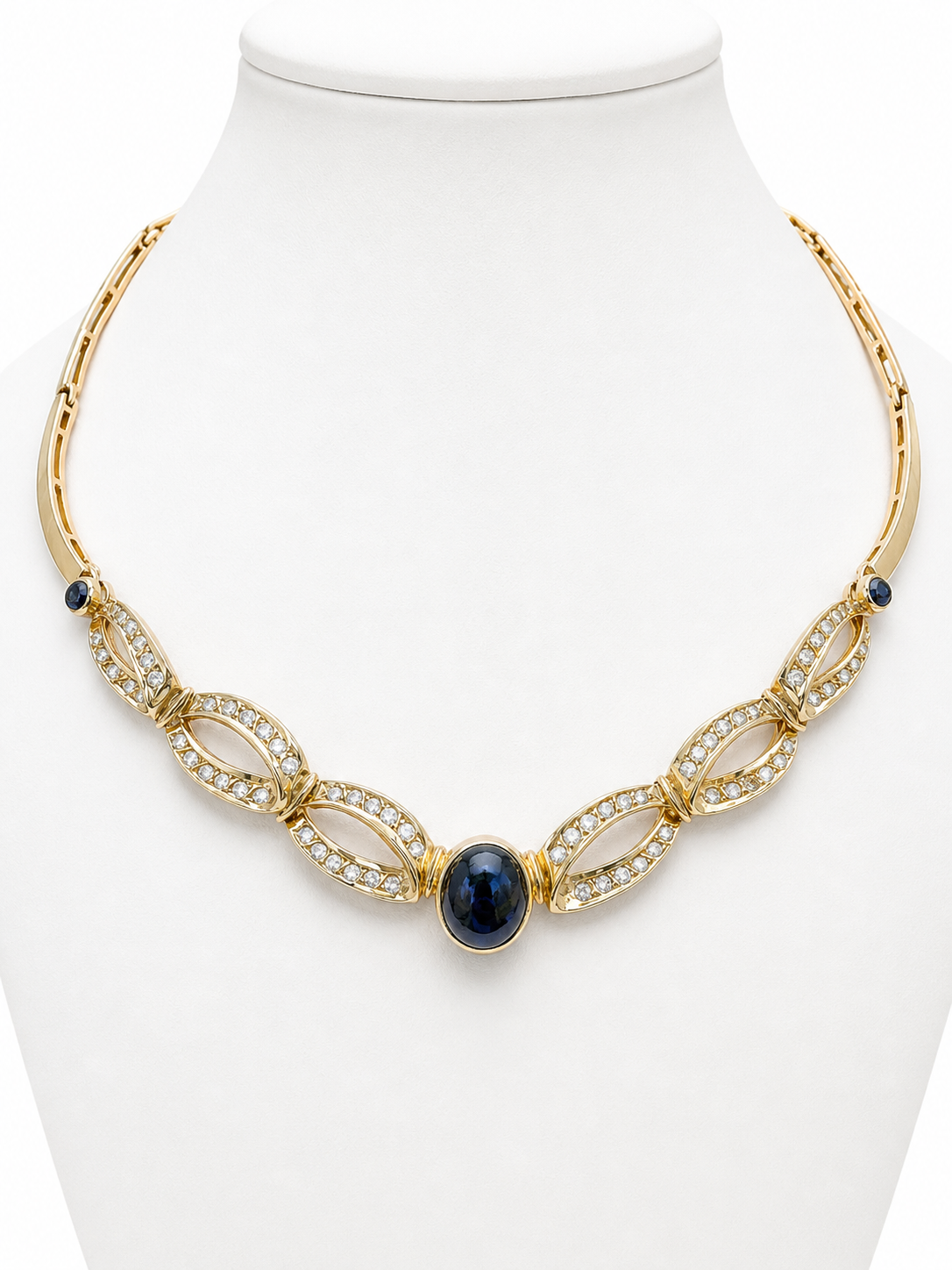 1960’s Estate 18K Gold Diamond & Sapphire Link Necklace