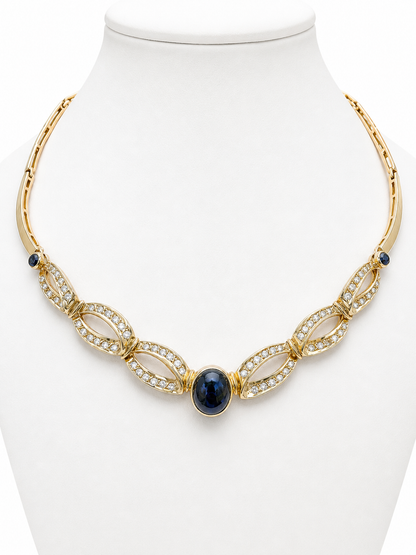 1960’s Estate 18K Gold Diamond & Sapphire Link Necklace