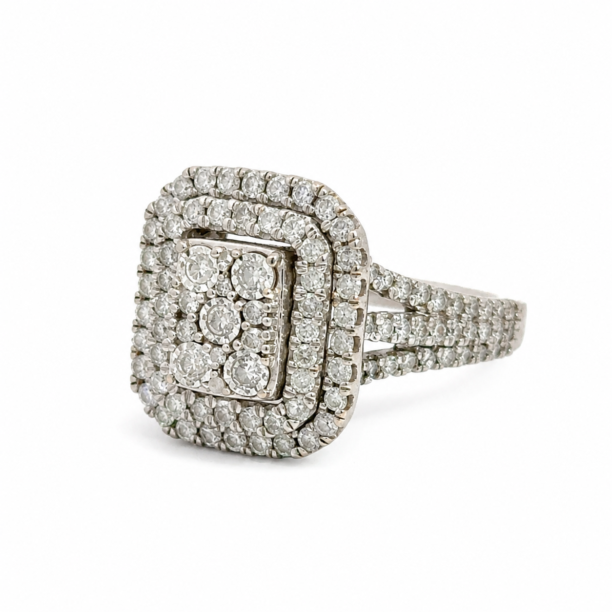 White Gold Diamond Multi-Tier Halo Statement Ring