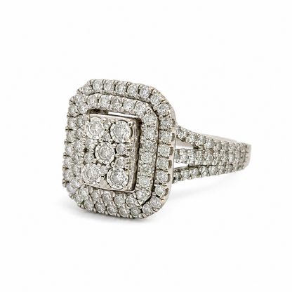 White Gold Diamond Multi-Tier Halo Statement Ring