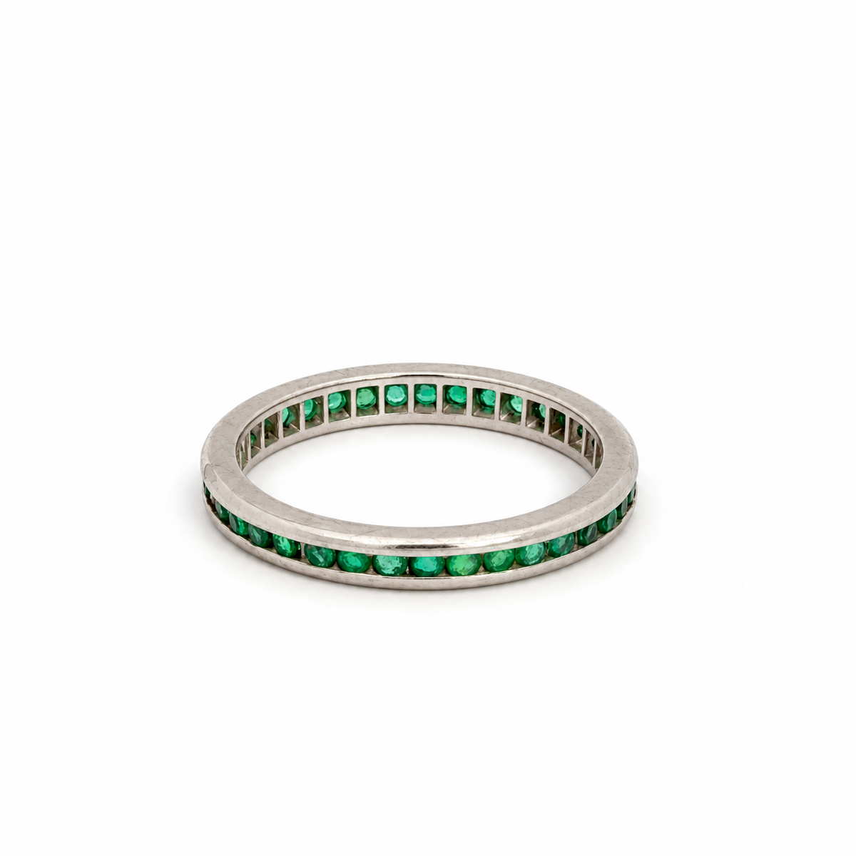 14K White Gold Emerald Eternity Stacking Band