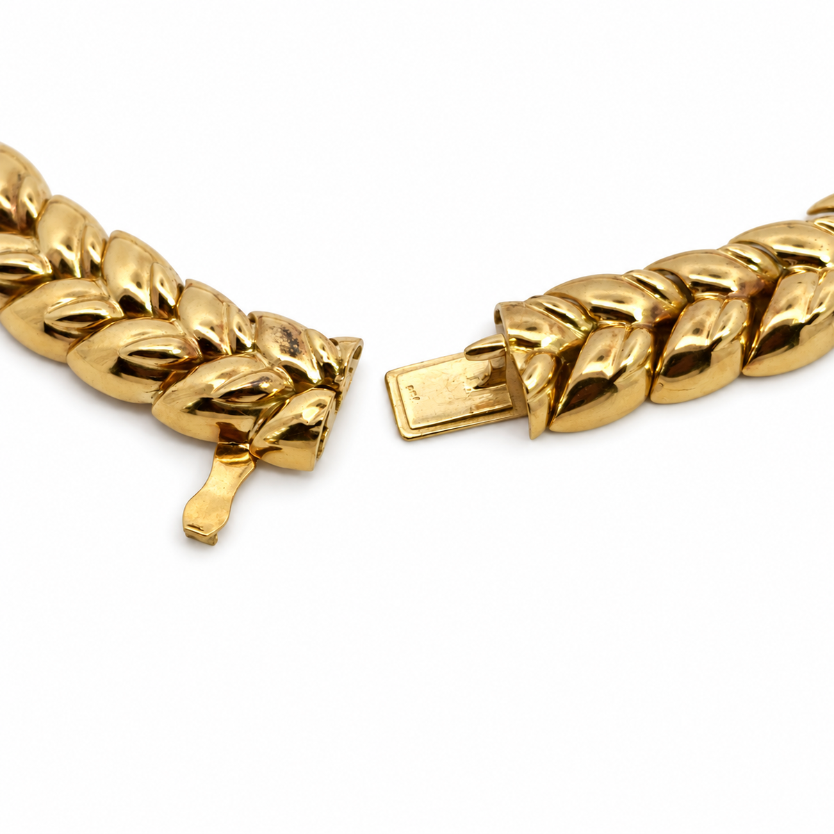 Vintage 18K Yellow Gold Diamond Leaf-Link Collar Necklace