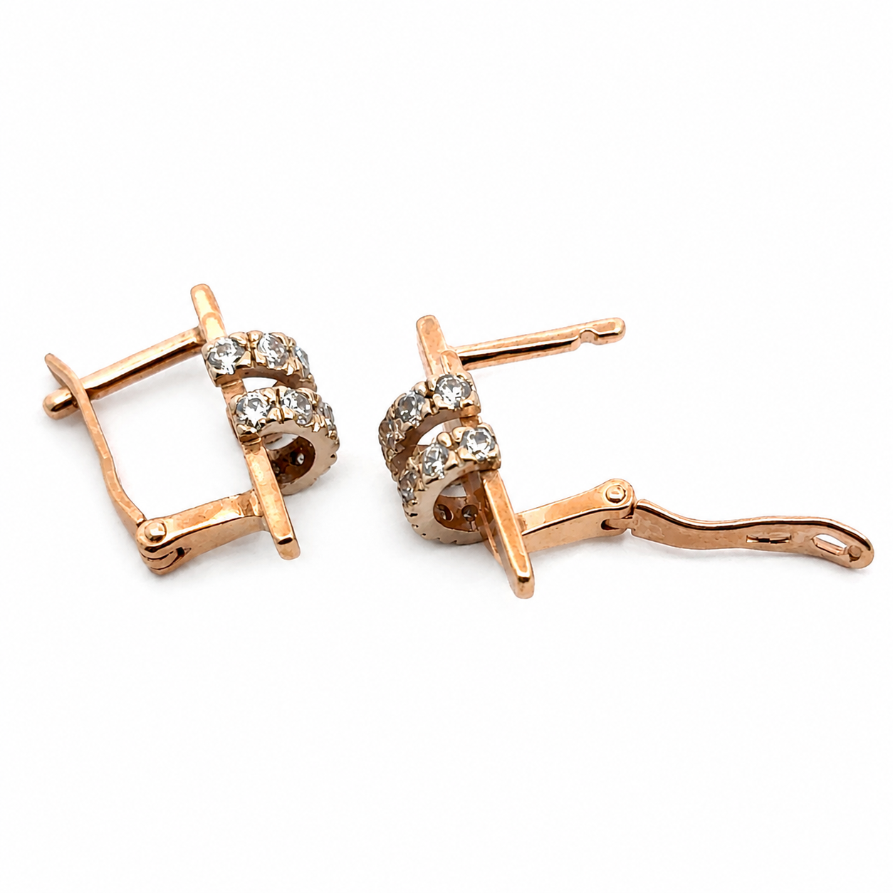 Vintage Russian 14K Rose Gold Diamond Geometric Earrings