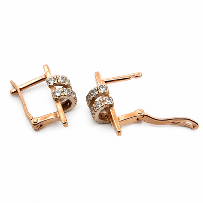 Vintage Russian 14K Rose Gold Diamond Geometric Earrings