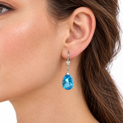 14K White Gold Pear-Shaped Blue Topaz Drop Earrings