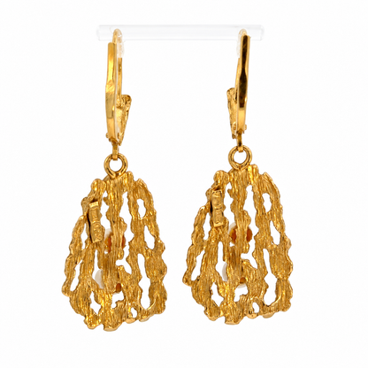 18K Yellow Gold Textured Openwork Pearl Drop Earrings