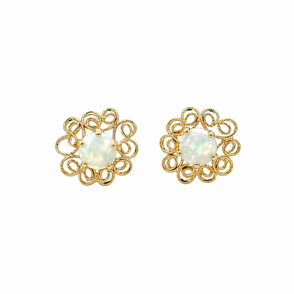 14K Yellow Gold Opal Filigree Post Earrings