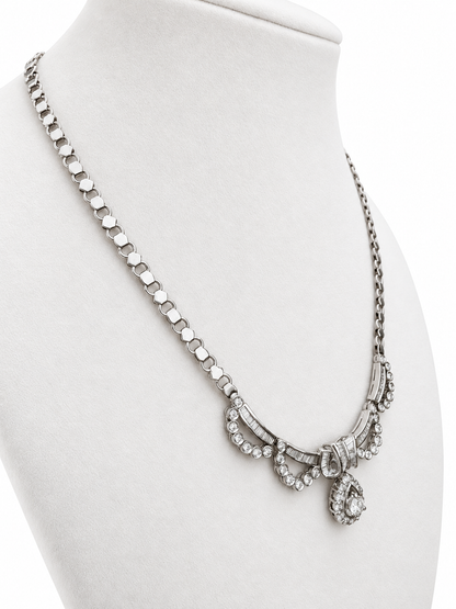 18K White Gold Diamond Swag Necklace with Teardrop Dangle — Approx. 4.84 CT, 16 Inches