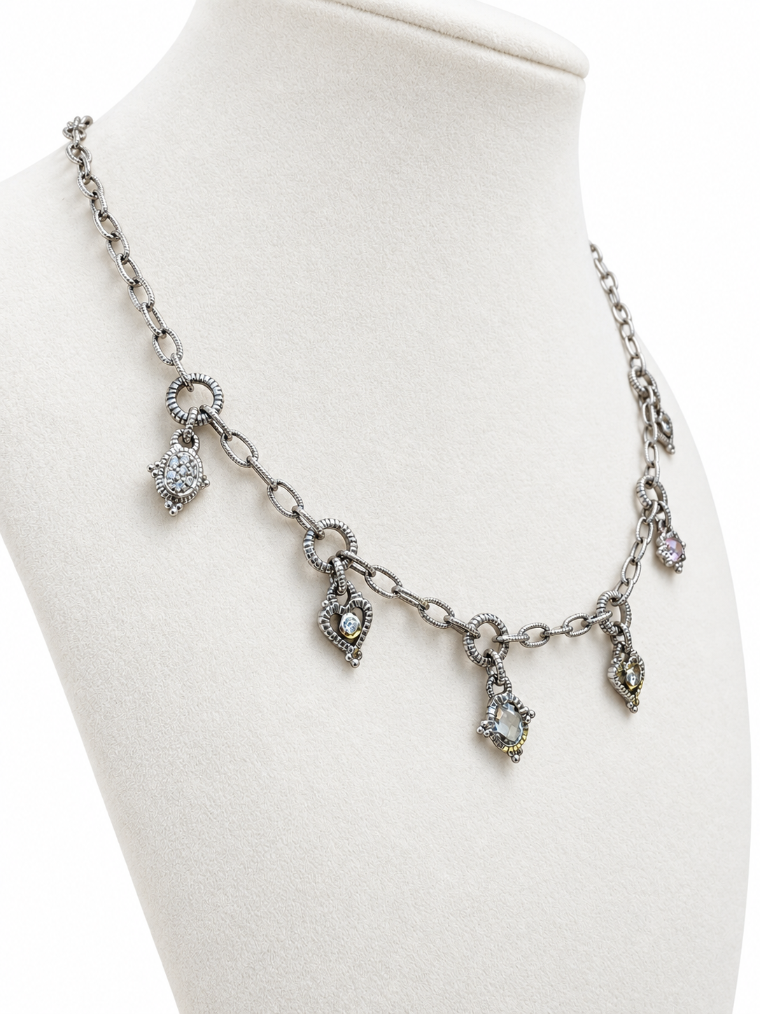 Judith Ripka 18K White Gold Diamond & Pastel Gemstone Six-Charm Necklace, 16.5 Inches