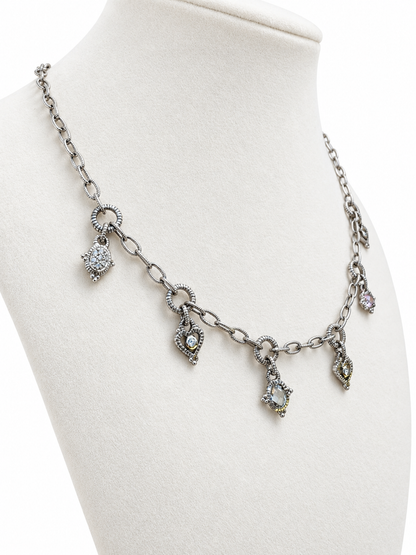 Judith Ripka 18K White Gold Diamond & Pastel Gemstone Six-Charm Necklace, 16.5 Inches