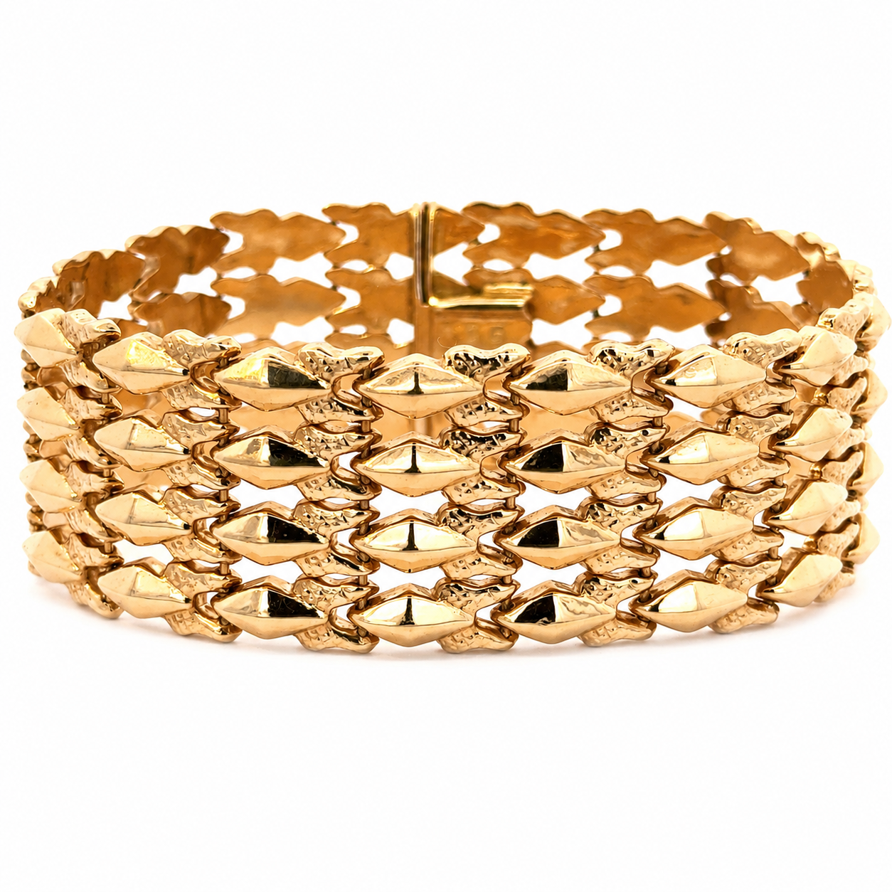Mid-Century 18K Yellow Gold Flexible Wide Link Bracelet