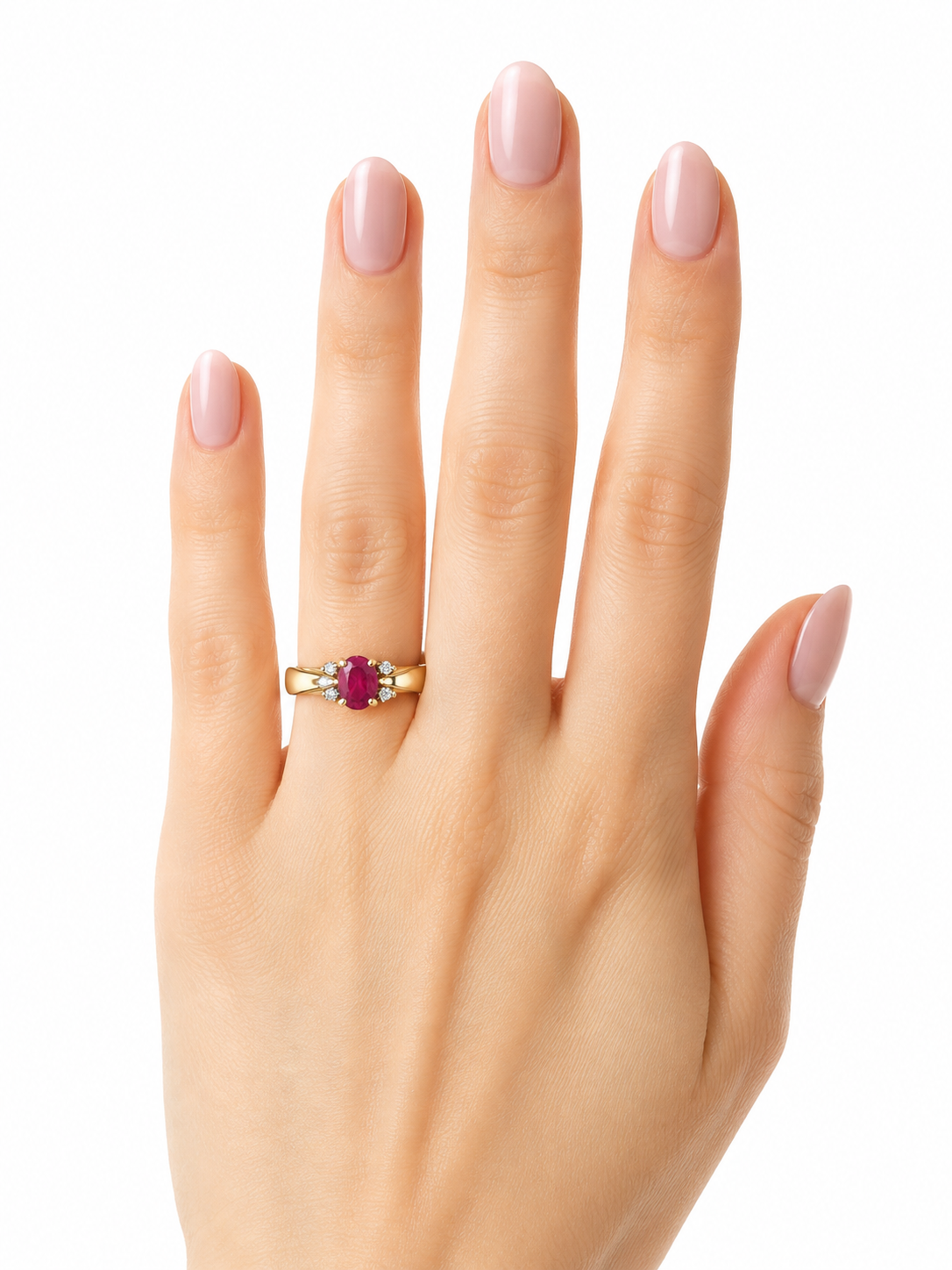 14K Yellow Gold Oval Ruby & Diamond Ring