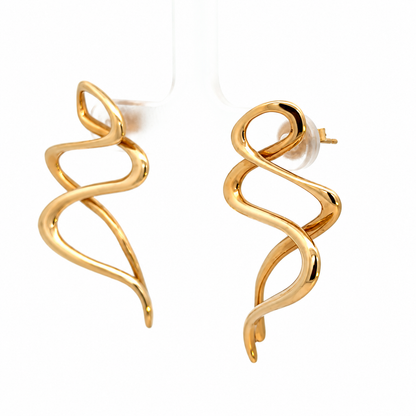14K Yellow Gold Sculptural Ribbon Earrings