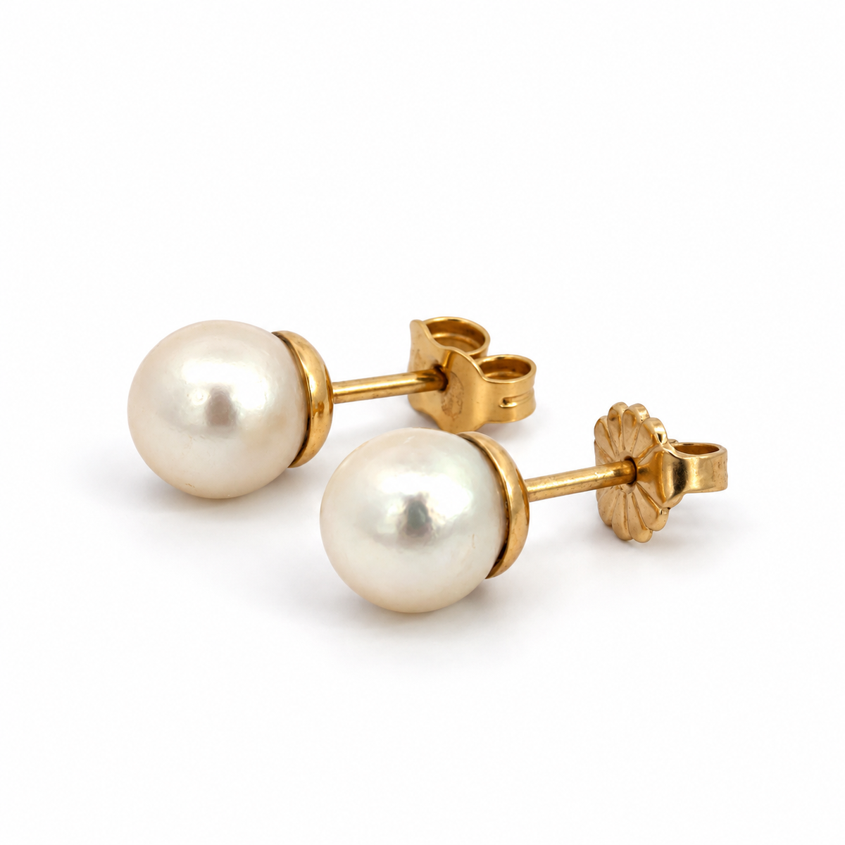 14K Yellow Gold 7mm Near-Round Cultured Pearl Stud Earrings