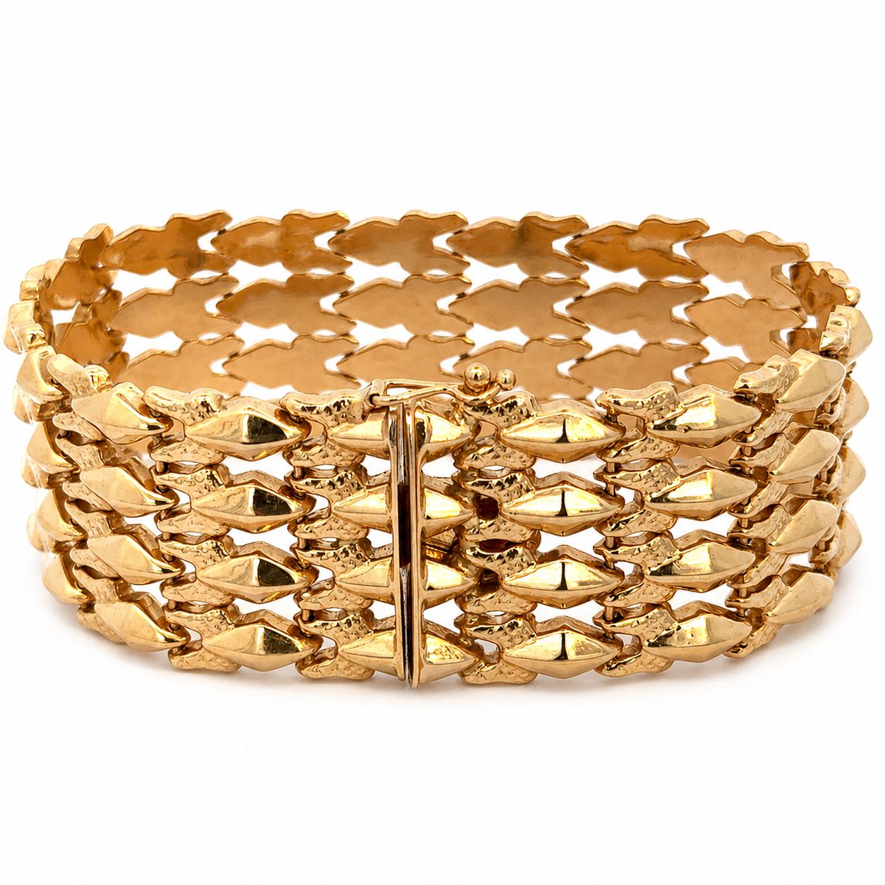 Mid-Century 18K Yellow Gold Flexible Wide Link Bracelet