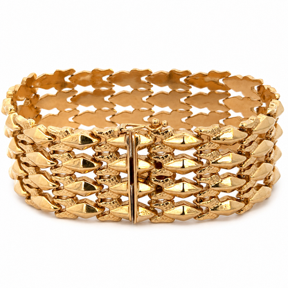 Mid-Century 18K Yellow Gold Flexible Wide Link Bracelet