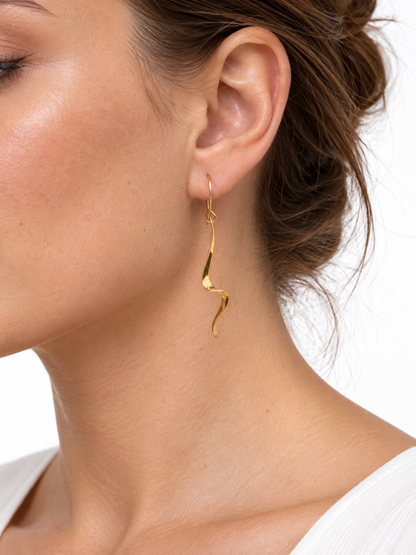 14K Yellow Gold Twisted Ribbon Drop Earrings