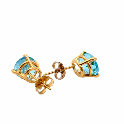 14K Yellow Gold Aquamarine Stud Earrings