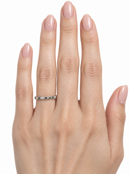 14K White Gold Black & White Diamond Milgrain Band