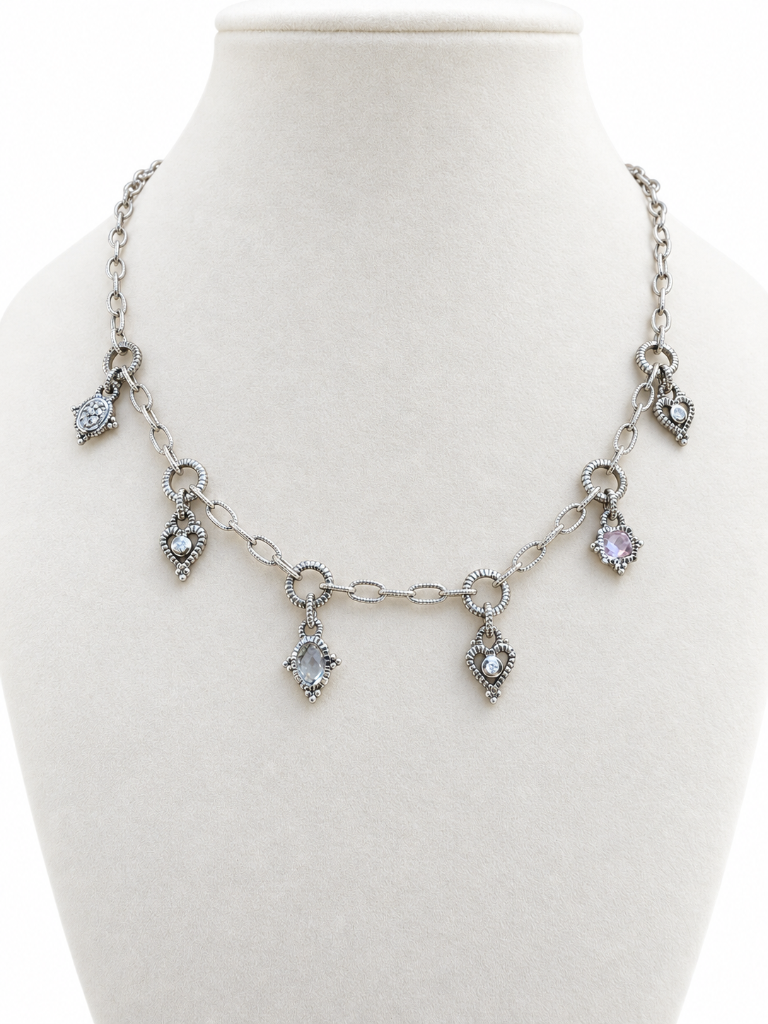 Judith Ripka 18K White Gold Diamond & Pastel Gemstone Six-Charm Necklace, 16.5 Inches