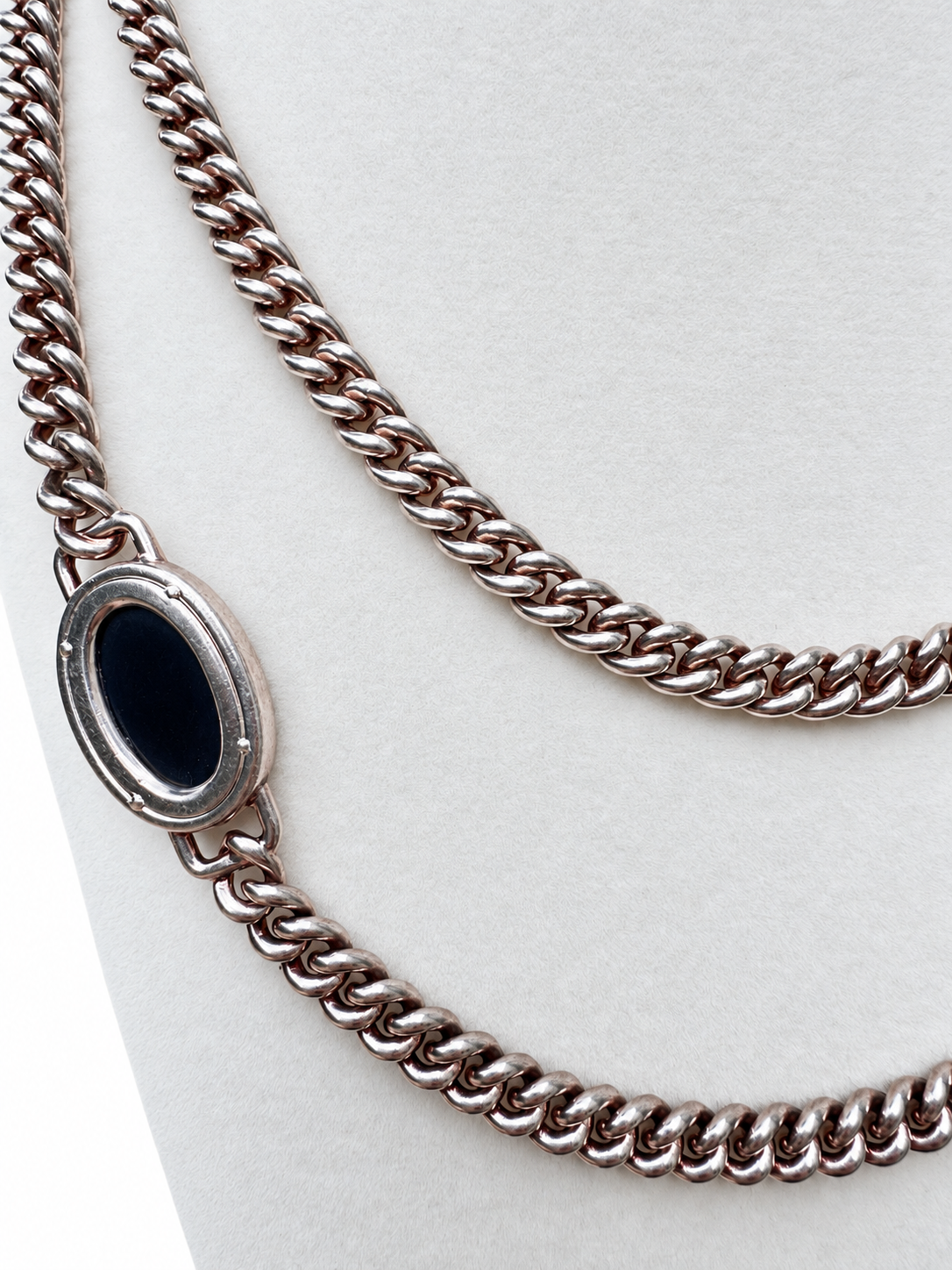 Vintage Hermès Silver Tiger’s Eye & Onyx 38” Sautoir Necklace with Original Box