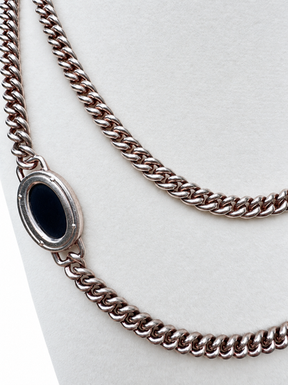 Vintage Hermès Silver Tiger’s Eye & Onyx 38” Sautoir Necklace with Original Box