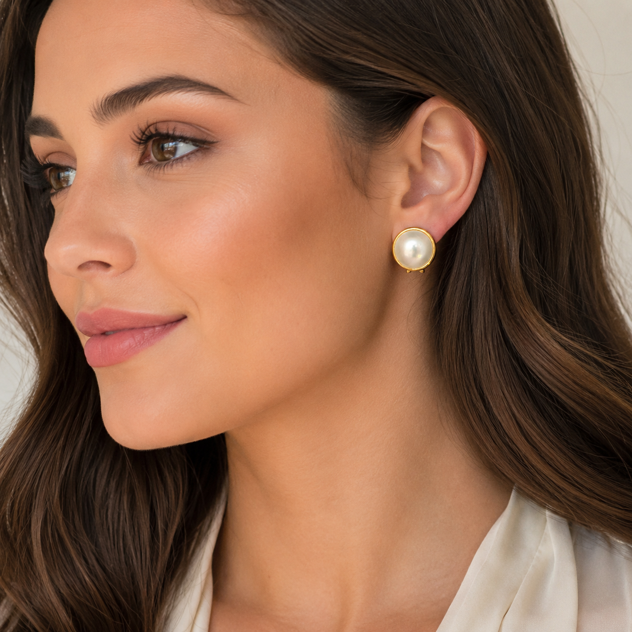 Classic 14K Yellow Gold Mother of Pearl Button Earrings