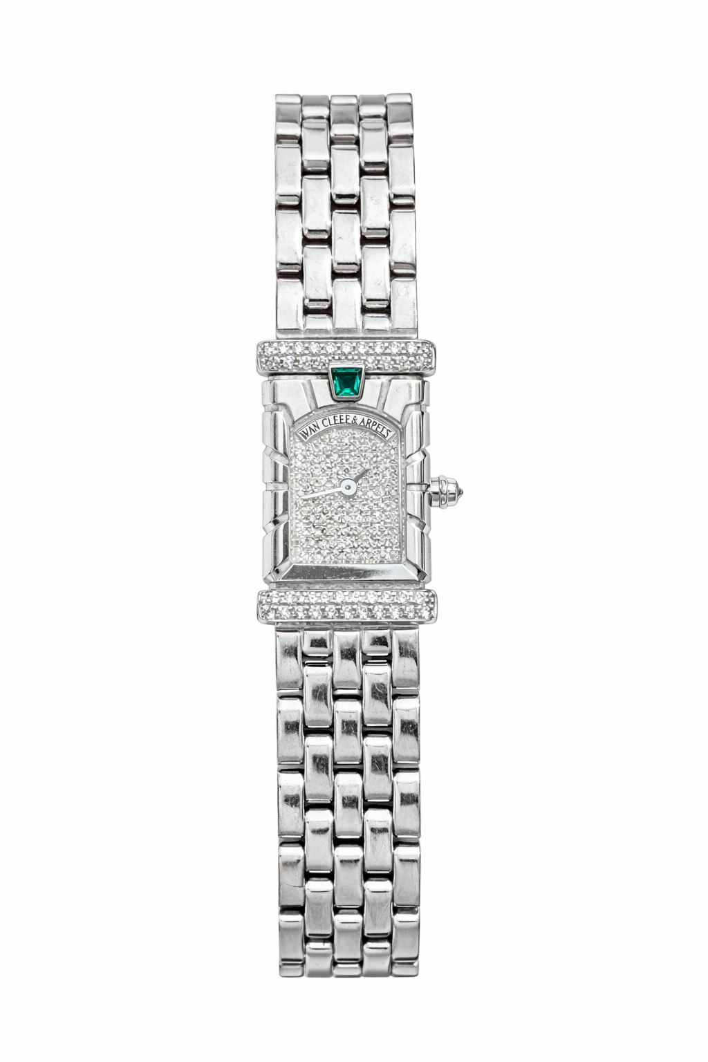 Van Cleef & Arpels Diamond & Emerald 18K White Gold Bracelet Watch