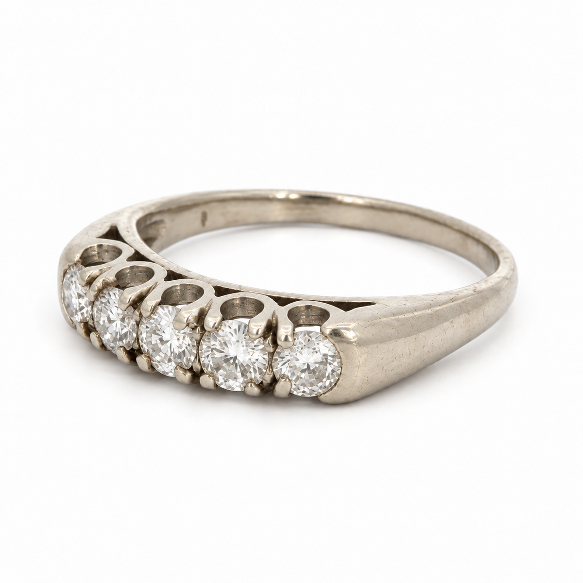 Vintage Estate 14K White Gold Five-Diamond Ring