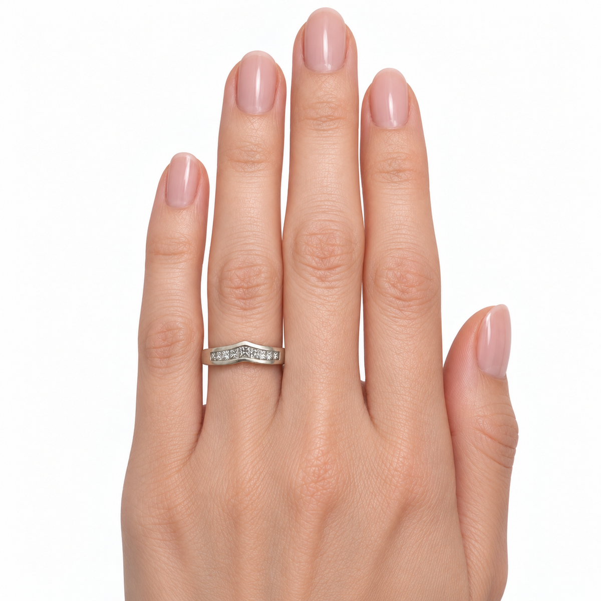 14K White Gold Square Diamond Contoured Band