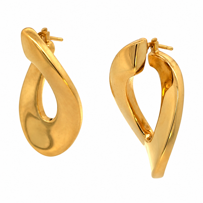 18K Yellow Gold Sculptural Oval Hoop Earrings — Made in Italy