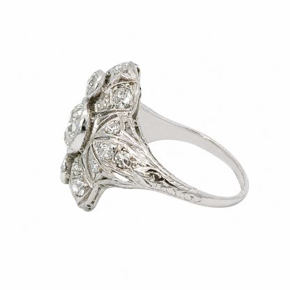 Antique Platinum Old Cut Diamond Ring with Rose Cut Diamonds