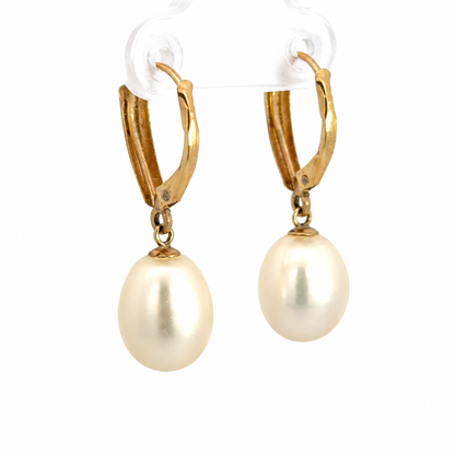 Vintage 14K Yellow Gold Freshwater Baroque Pearl Drop Earrings