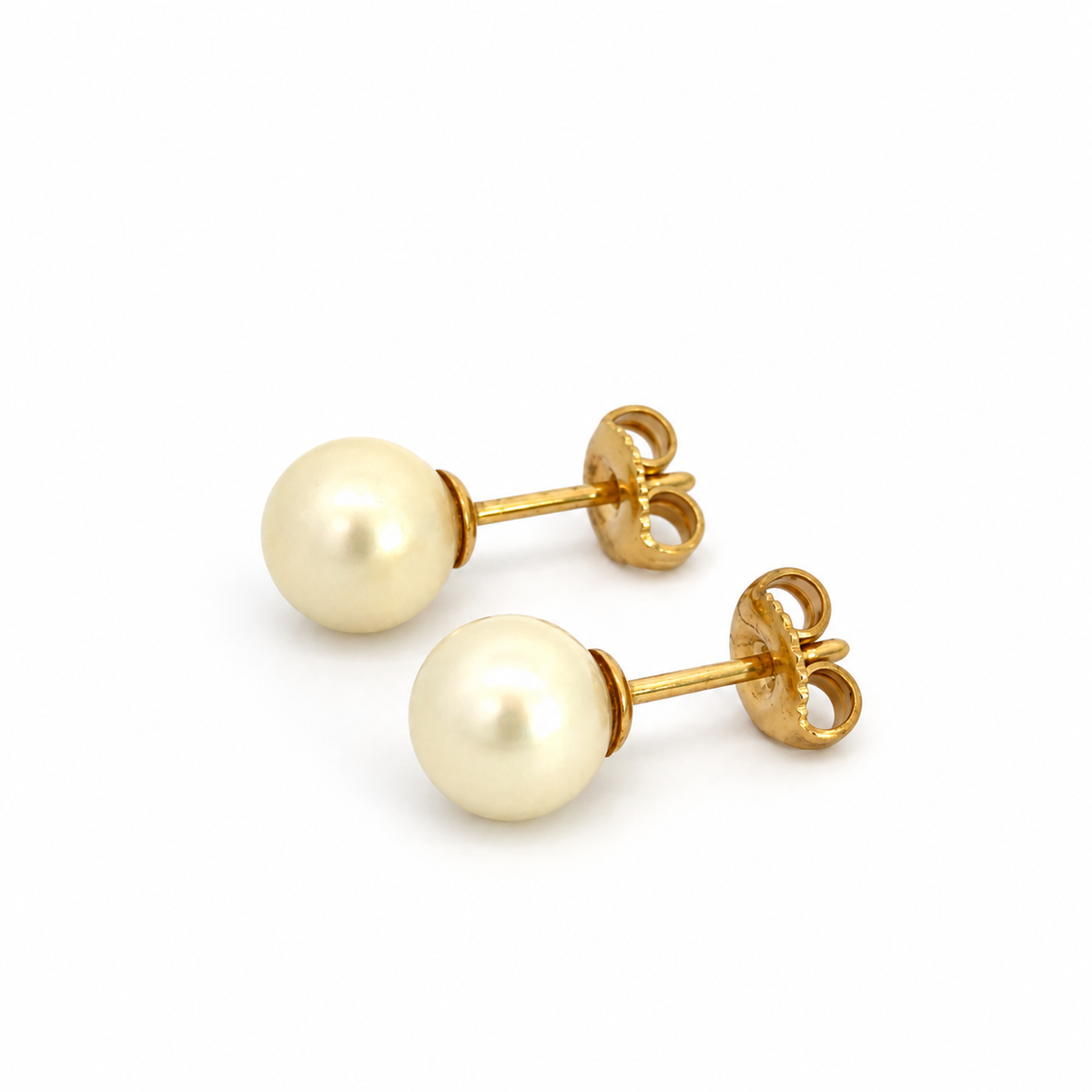14K Yellow Gold 6mm Cream Pearl Stud Earrings